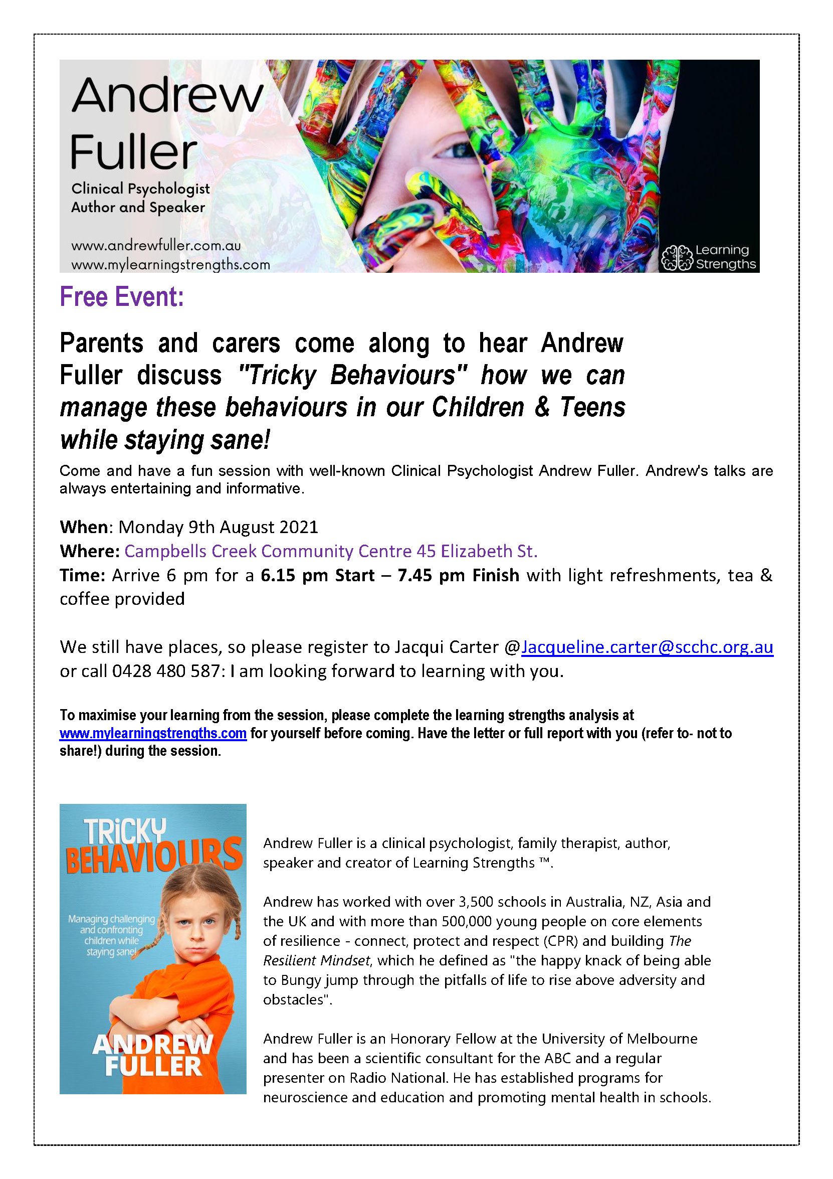 Andrew Fuller Parent evening flyer - Kyneton High School - Excellence in Teaching & Learning