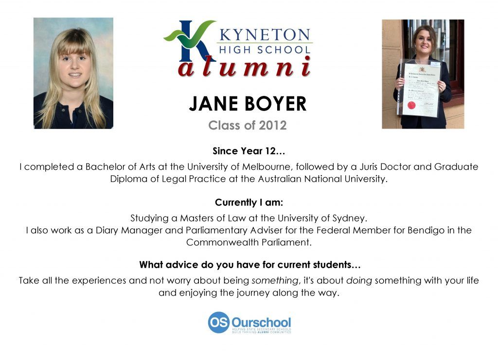 Jane Boyer POSTER - Kyneton High School - Excellence in Teaching & Learning