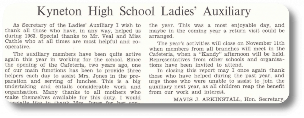 Auxiliary 1963 - Kyneton High School - Excellence in Teaching & Learning