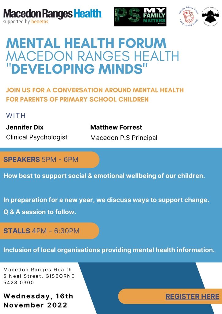 Mental Health Forum Macedon Ranges Health Flyer res - Kyneton High School - Excellence in Teaching & Learning